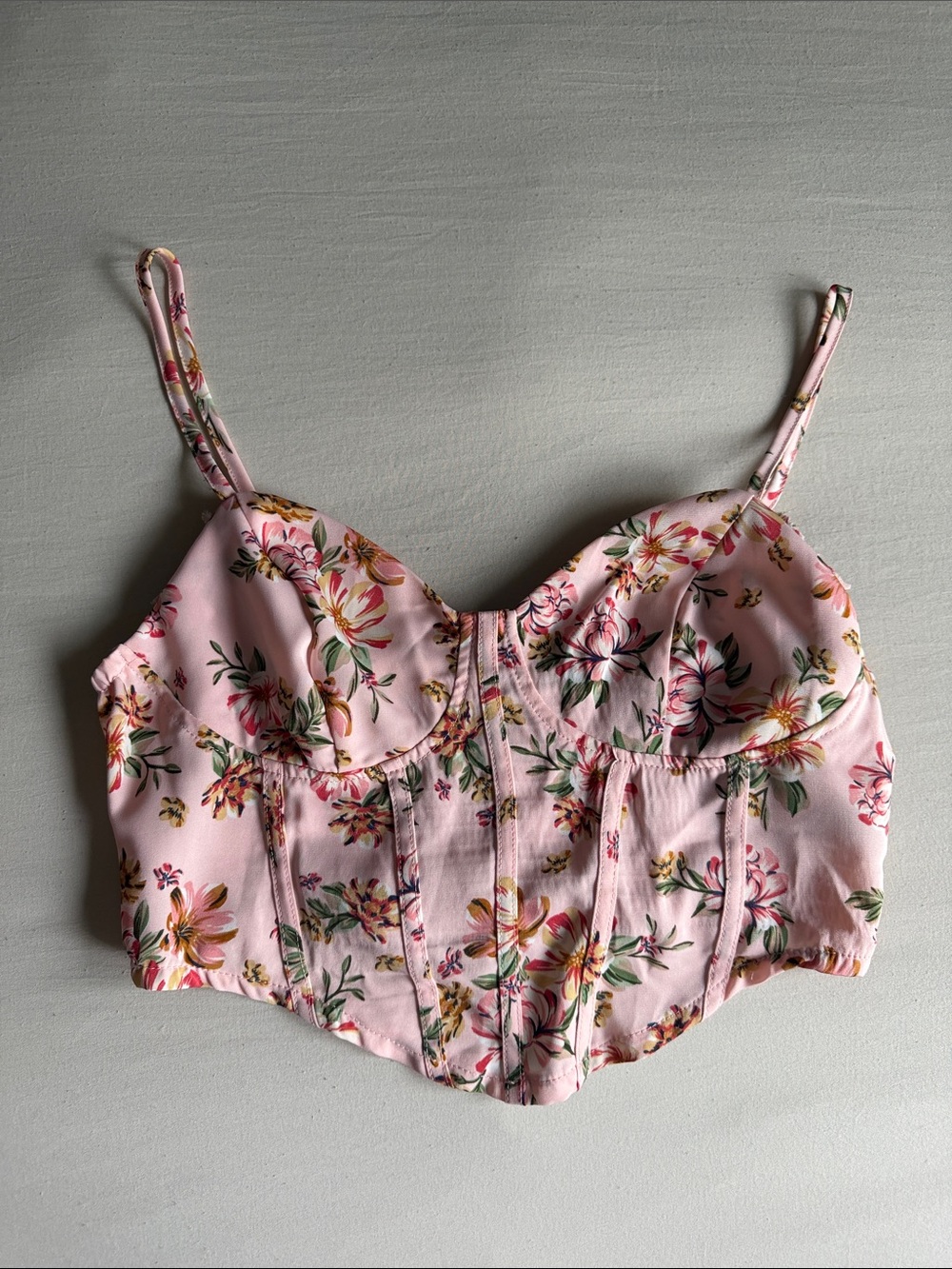 Floral Pink Bustier Crop Top with Adjustable Straps